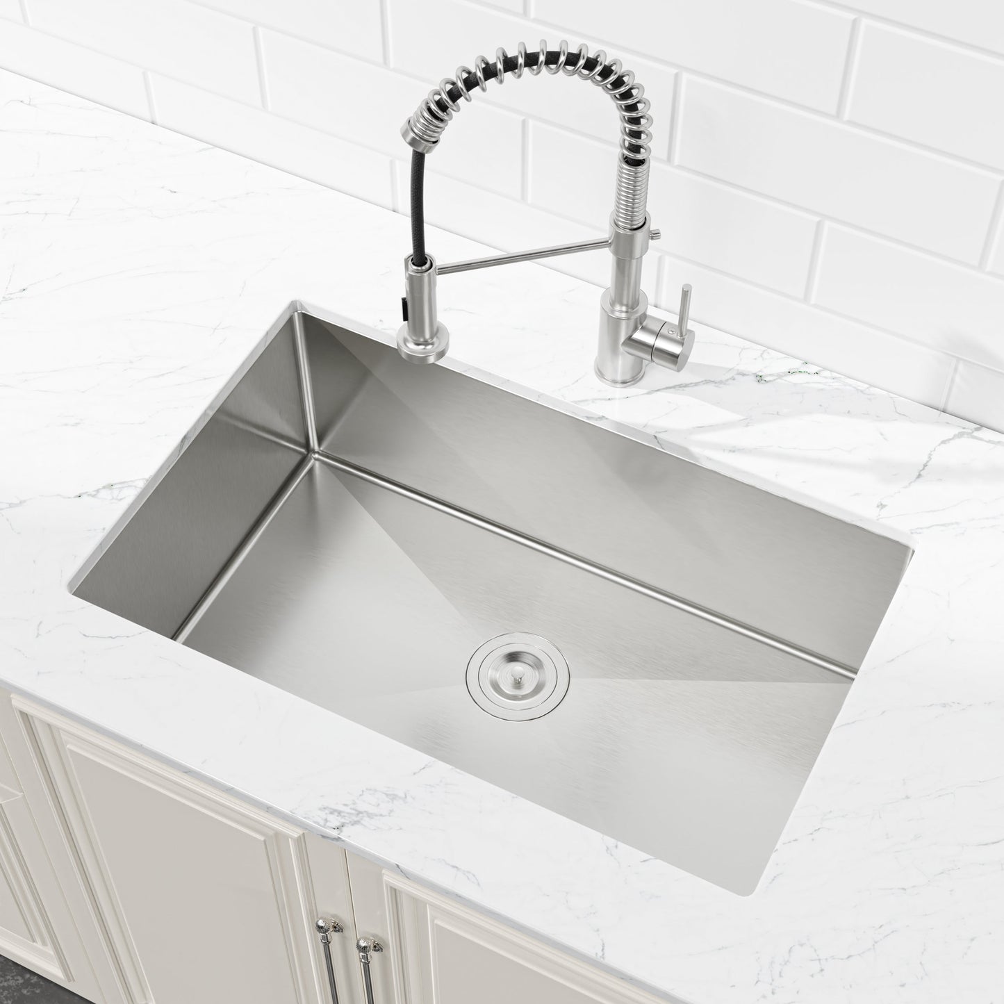 Stainless Steel Kitchen Sink, 30″x19″ Drop In Single Bowl, Undermount Handmade Sink in Brushed Nickel