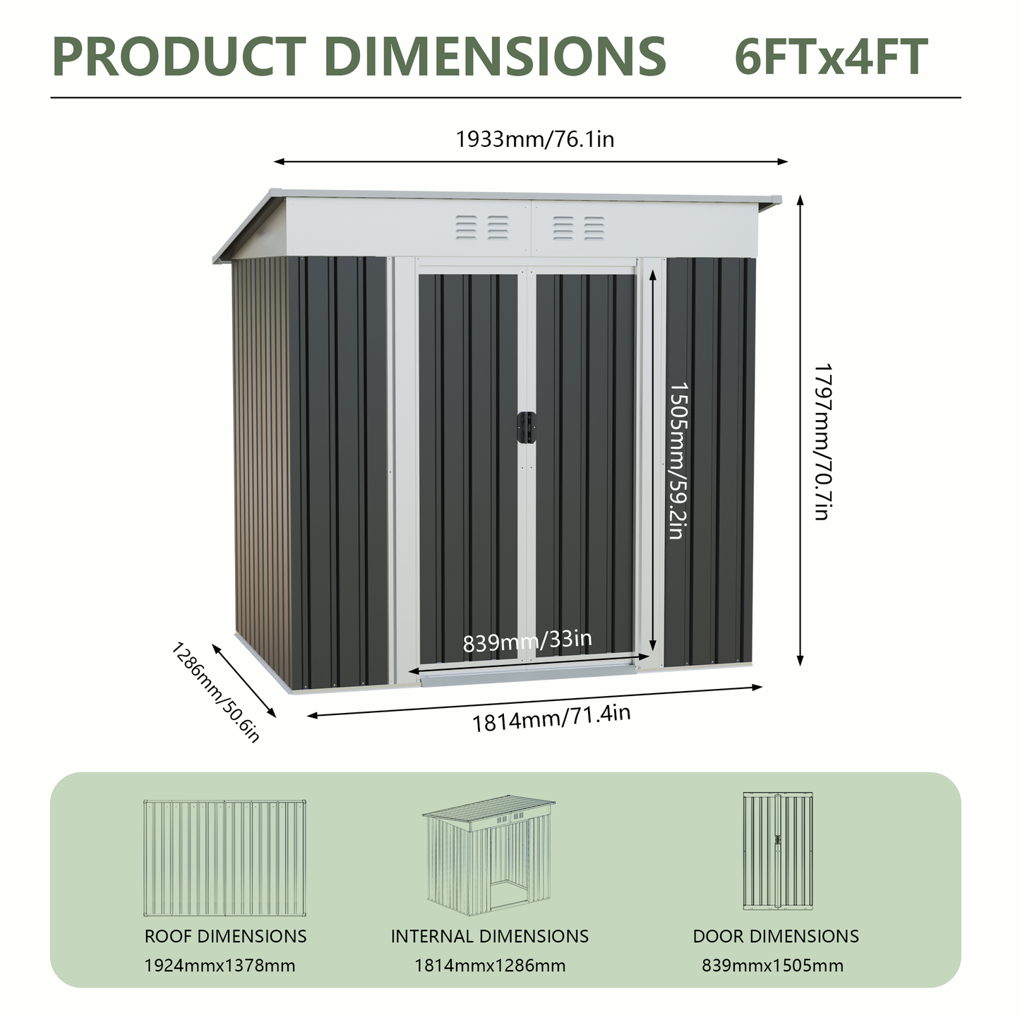 6x4 Ft Garden Shed for Patio and Outdoor Storage