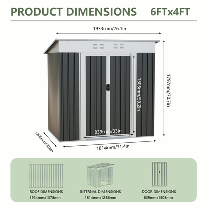 6x4 Ft Garden Shed for Patio and Outdoor Storage