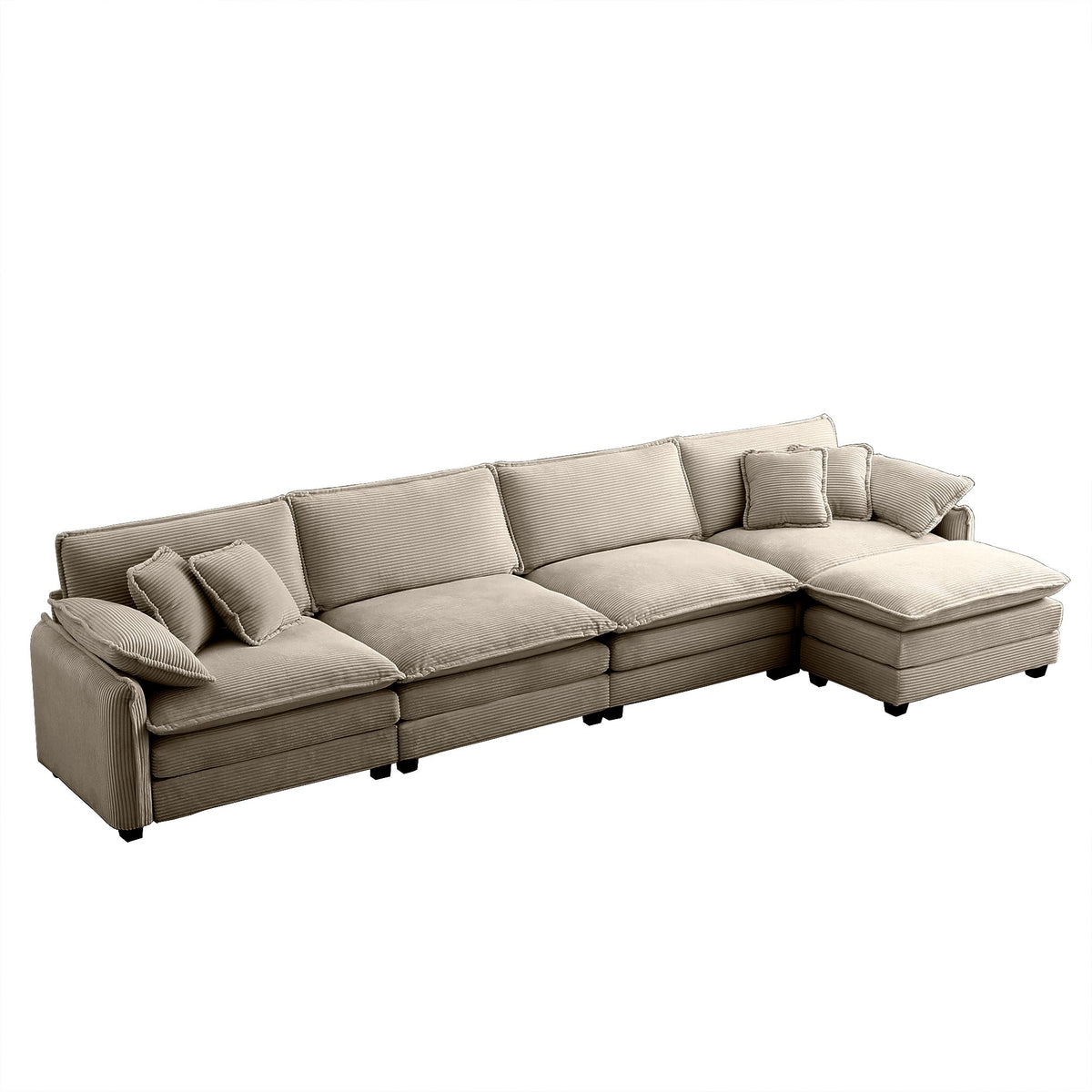 Modern Corduroy Upholstered 4-Seater Sofa with Footstool
