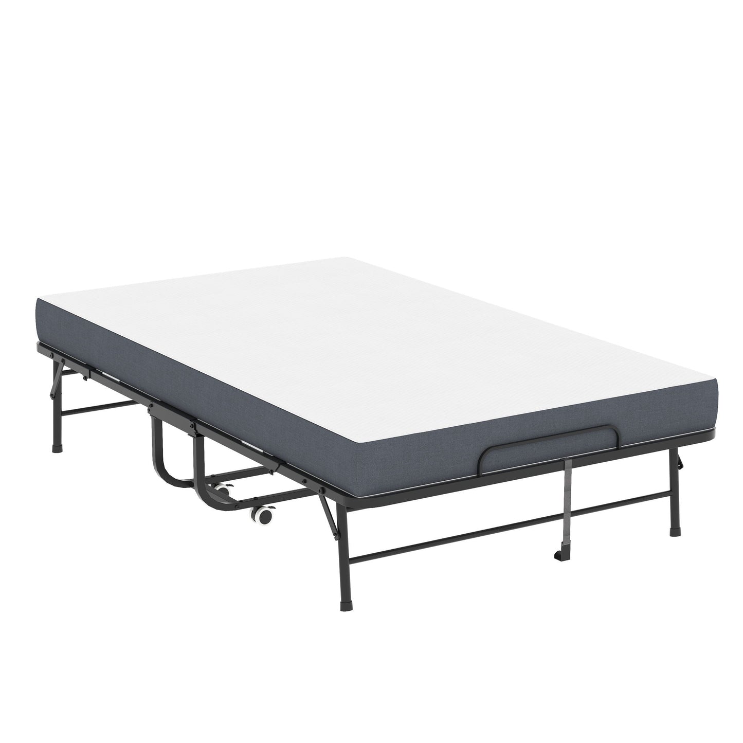 Twin Wide Folding Bed For Tall People, Extra Long & Wide Rollaway With Memory Foam, Heavy-Duty - Black