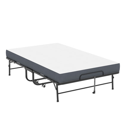 Twin Wide Folding Bed For Tall People, Extra Long & Wide Rollaway With Memory Foam, Heavy-Duty - Black