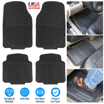4Pcs Automotive Floor Mats Front and Rear PVC Rubber Floor Mats Heavy Duty Drive Vehicle Car Mats with Trimmable Design Fit Most Cars SUVs Trucks