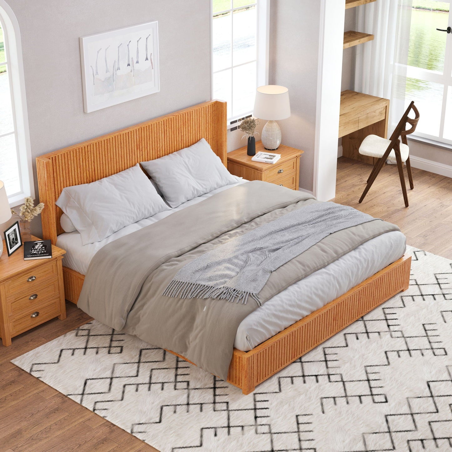 Platform Bed Frame With Headboard, Floor Standing Design