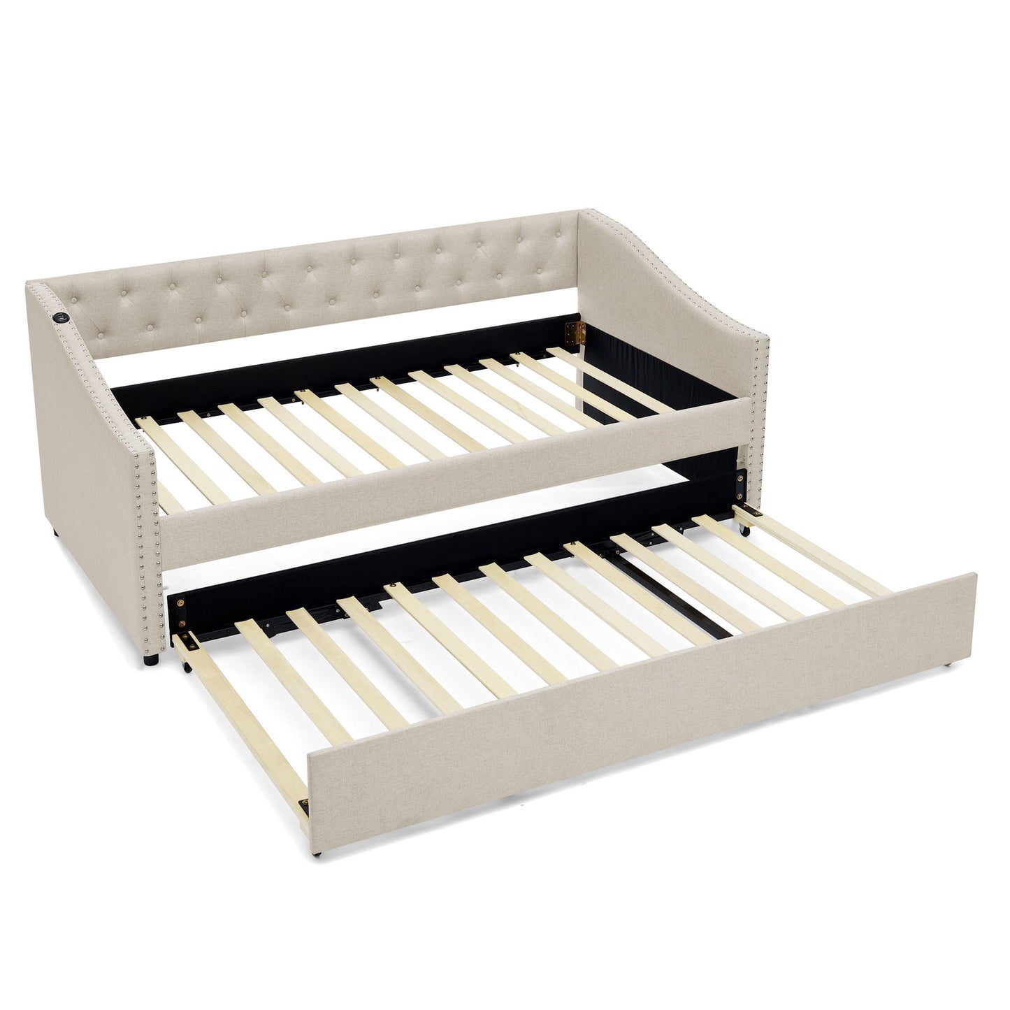Upholstered Daybed With USB Charging & Pull Out Bed