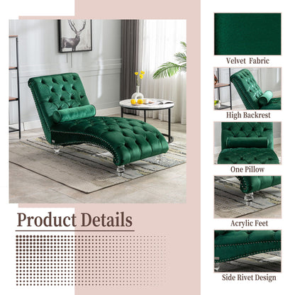 Chaise Lounge Indoor, Button Tufted Upholstered Chaise Lounge Chair With Pillow