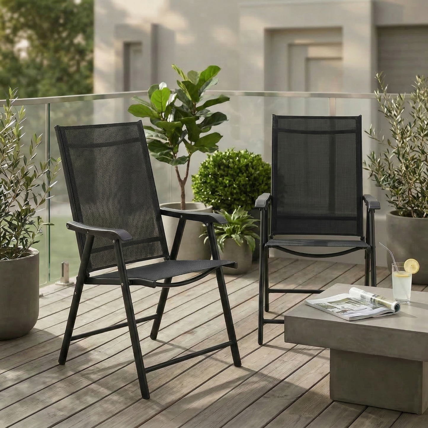 Outdoor Patio Chairs Set of 2 Stackable Portable for Deck, Garden, Camping and Travel