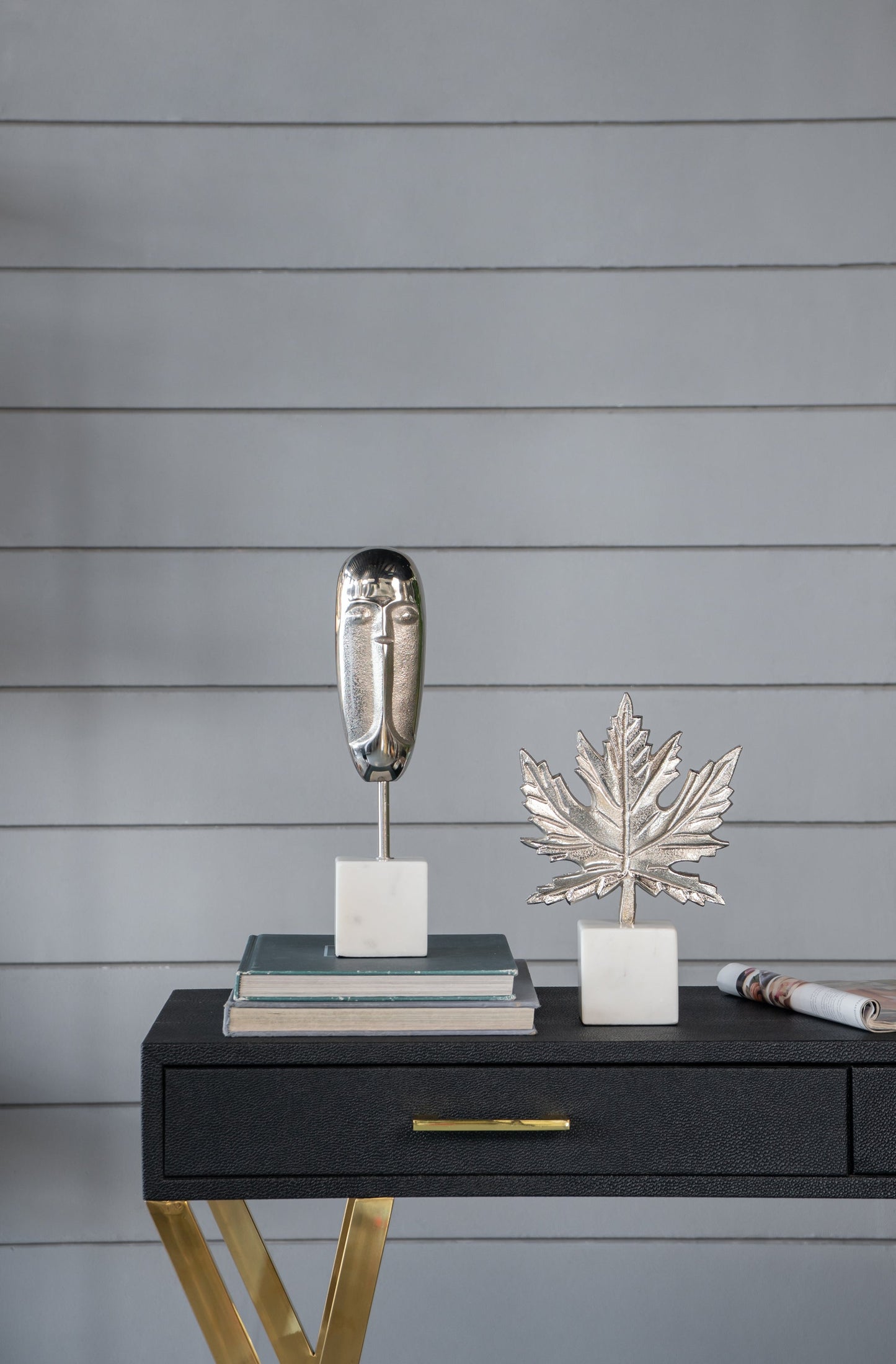 Aluminum Leaf Sculpture with Marble Base