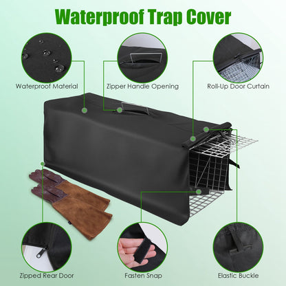 Humane Cat Trap Cage With Waterproof Cover Gloves Catch Release Live Animal Rodent Cage Collapsible Galvanized Wire for Raccoons Beavers Groundhogs Fo