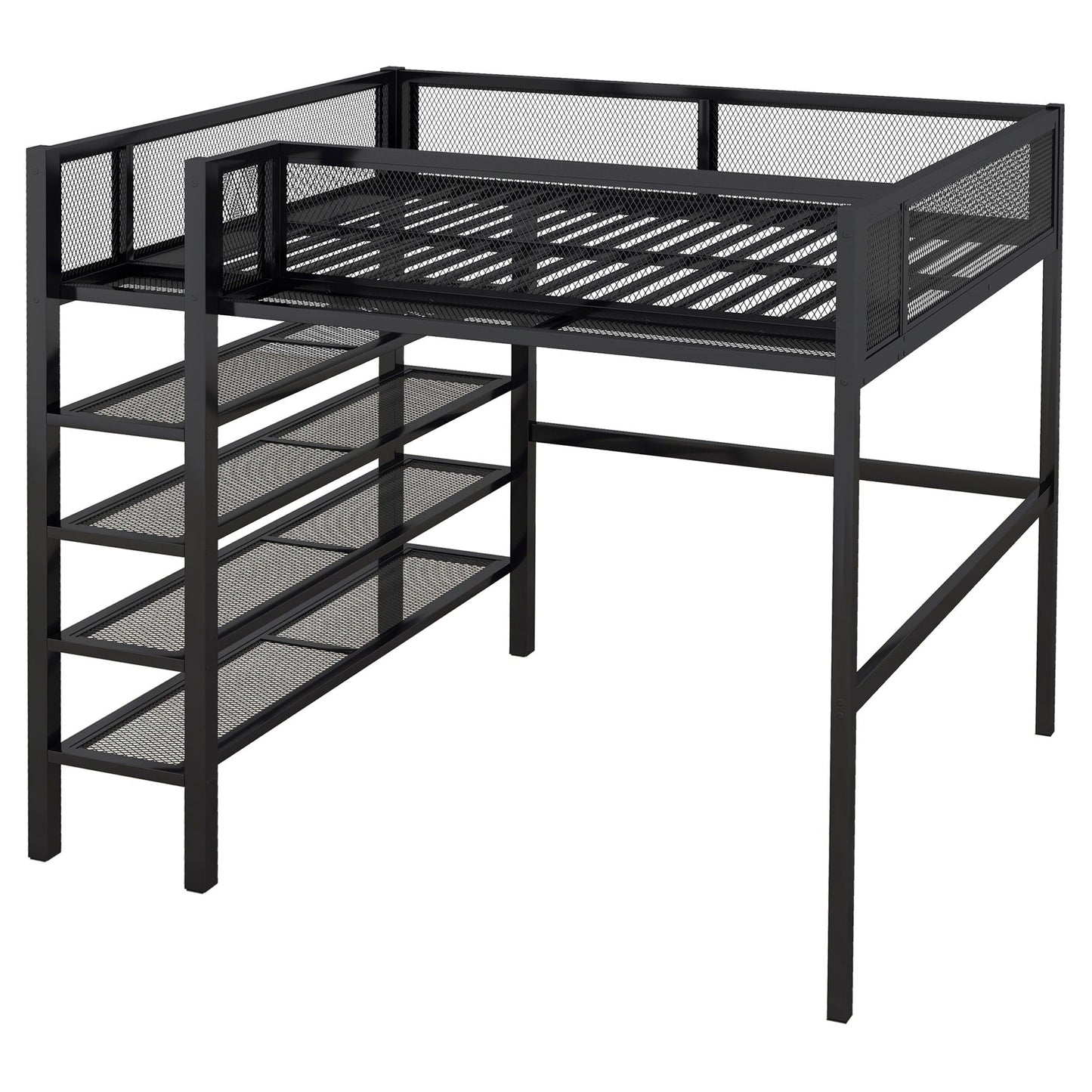 Loft Bed With 4 Tier Shelves And Storage
