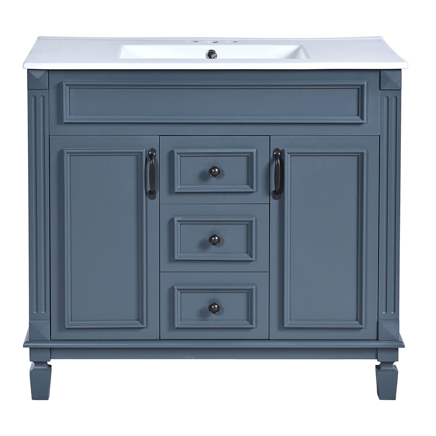 36" Bathroom Vanity With Ceramic Sink and Soft-Close Doors - Blue