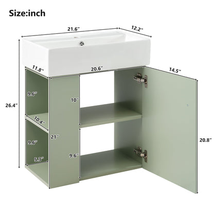 21.6 Inch Modern Floating Bathroom Vanity with Ceramic Basin