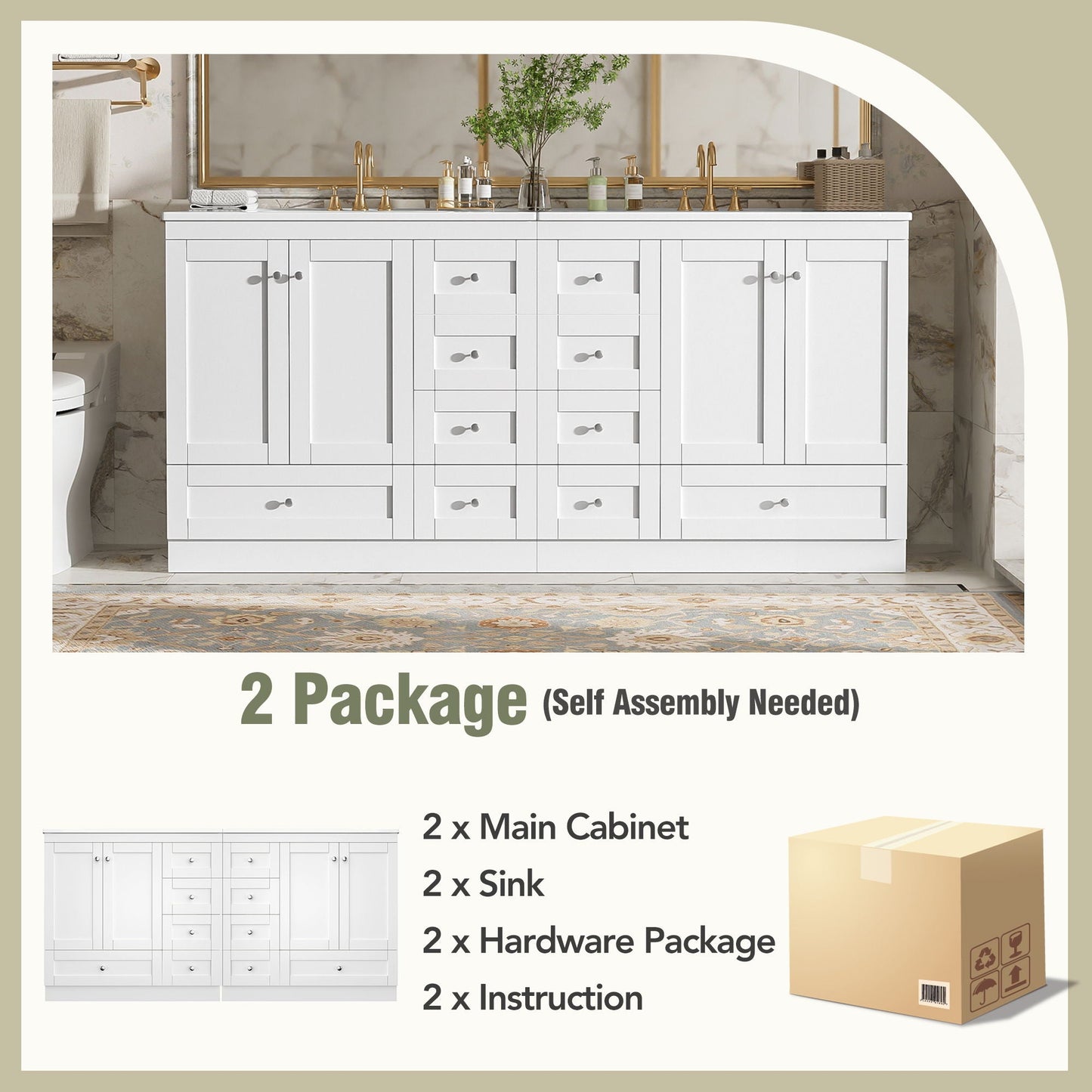 Shaker Free Standing Bathroom Vanity Cabinet & Sink, Soft Close Drawers, Soft Close Doors