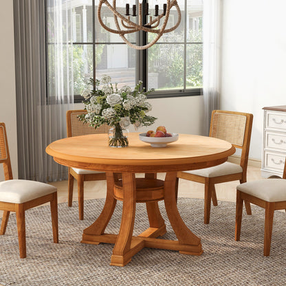 5-Piece Round Extendable Solid Wood Dining Table Set