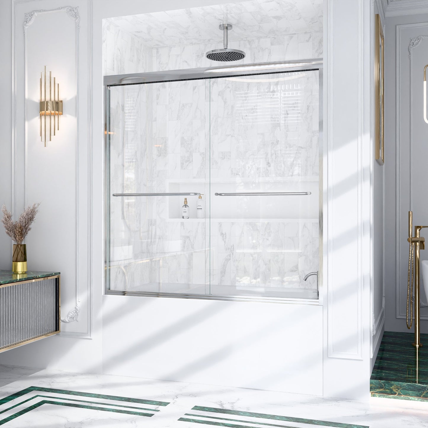 56-60"W x 60"H Semi-Frameless Double Sliding Shower Door