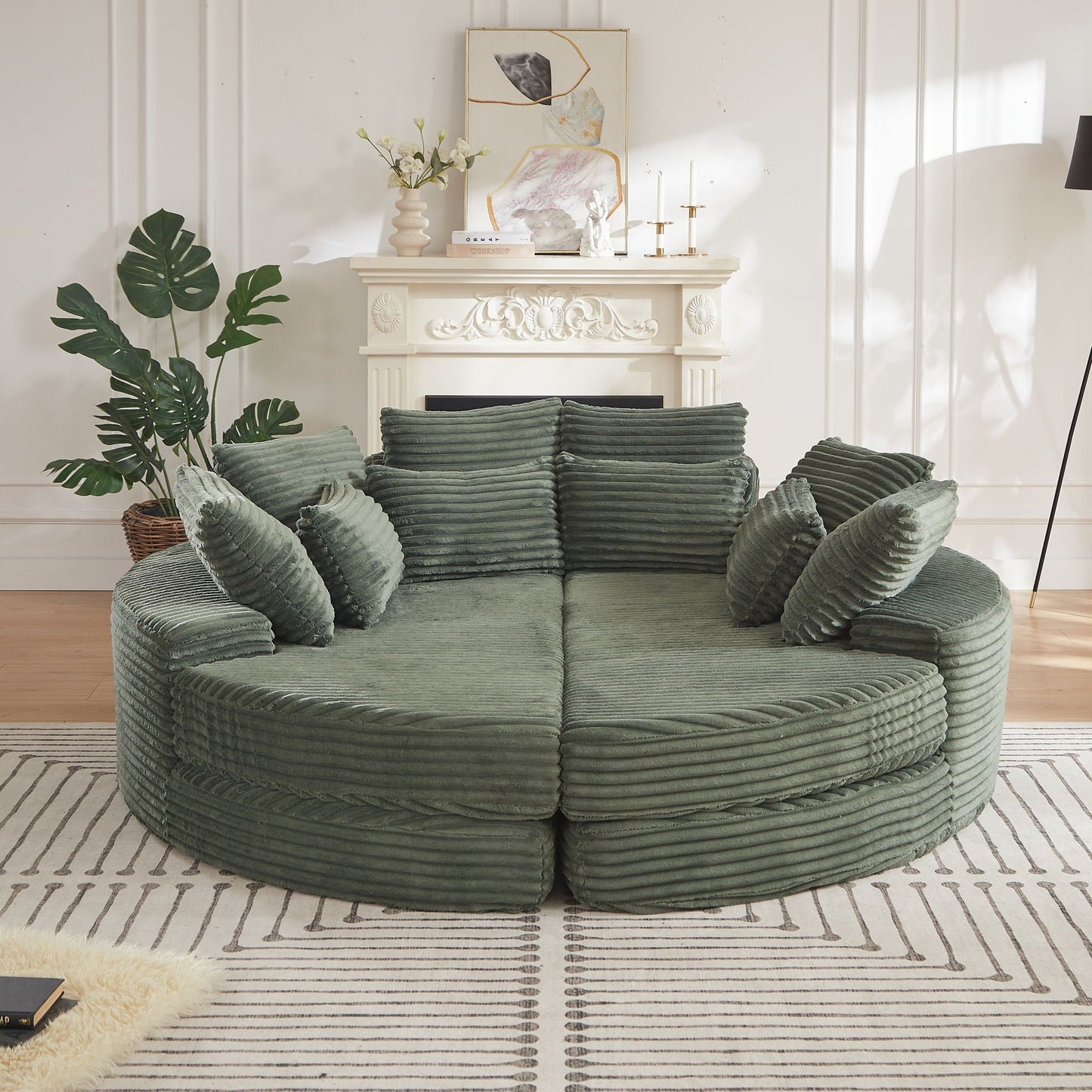 Round Oversized Sofa Bed With 5 Throw Pillows