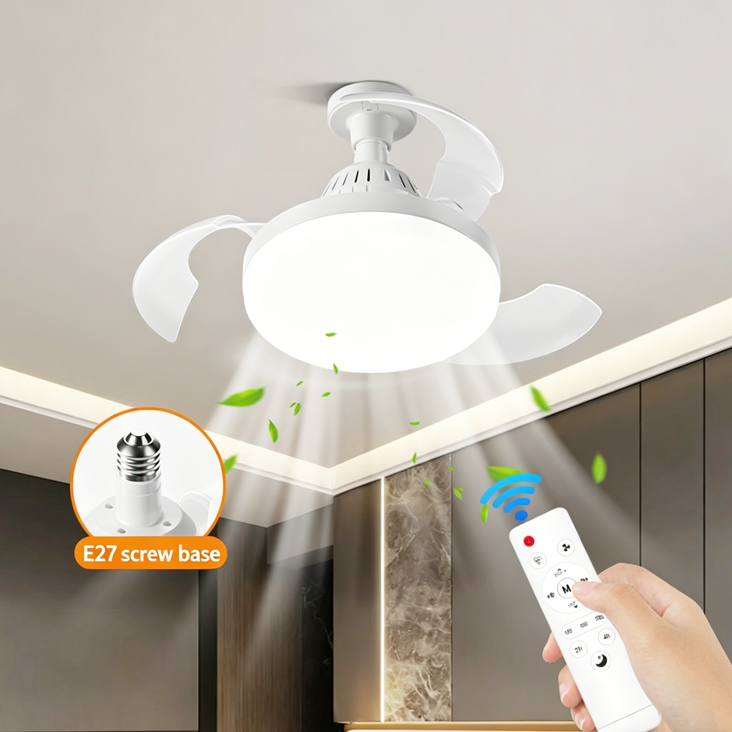 Bulb-Type Small Size Ceiling Fan With Retractable Blades