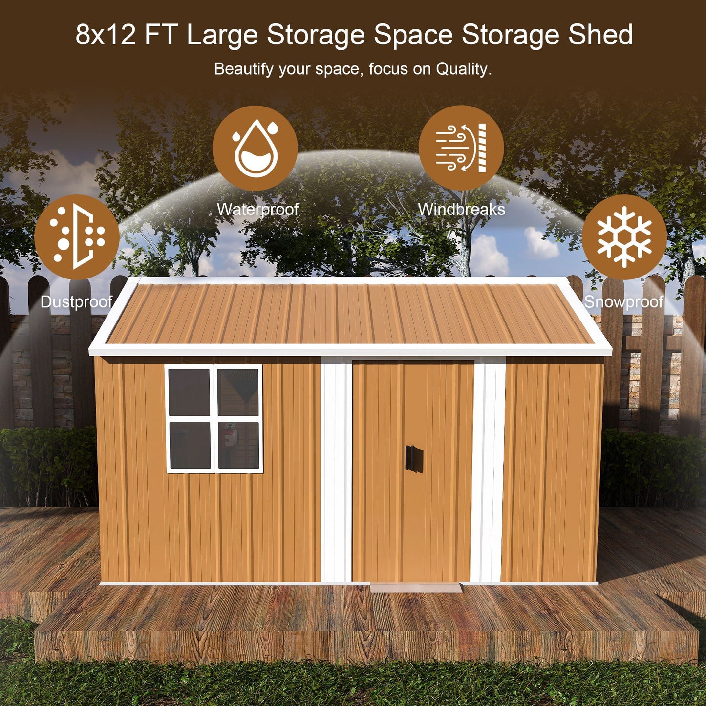 Storage Shed With Windows, Lockable Door & Ventilation For Backyard Tool Organization - Brown