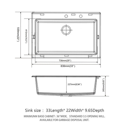 Quartz Kitchen Sink, Granite Composite, Drop In Sink With Durable Design