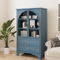 52.17"H Glass Door Display Case Storage Cabinet with 2 Drawers and Adjustable Shelf
