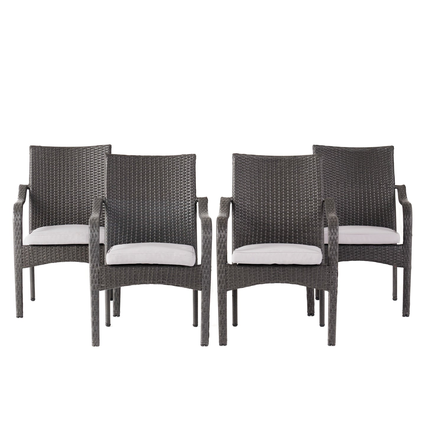 6 Pcs Outdoor Acacia Wood Dining Set with PE Rattan Stacking Chair