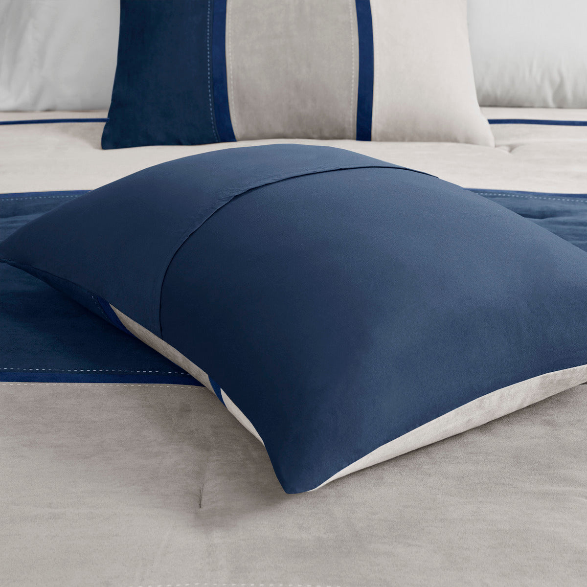 7 Piece Faux Suede Comforter Set Blue California King