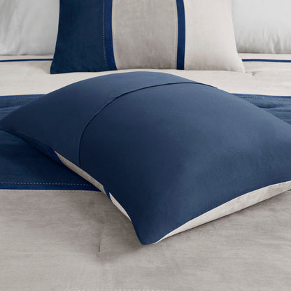 7 Piece Faux Suede Comforter Set Blue California King