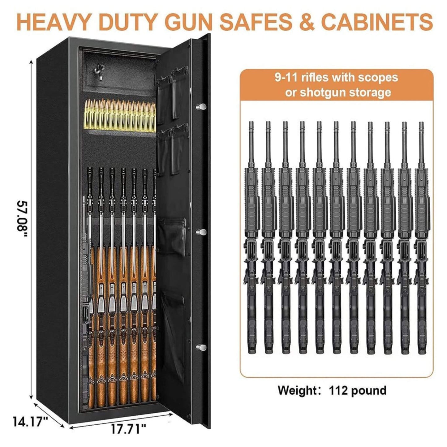 Heavy-Duty 57-Inch Anti-Theft Fireproof Biometric Gun Rifle Pistol Safe For Home, 11-12 Guns (SAK53816)