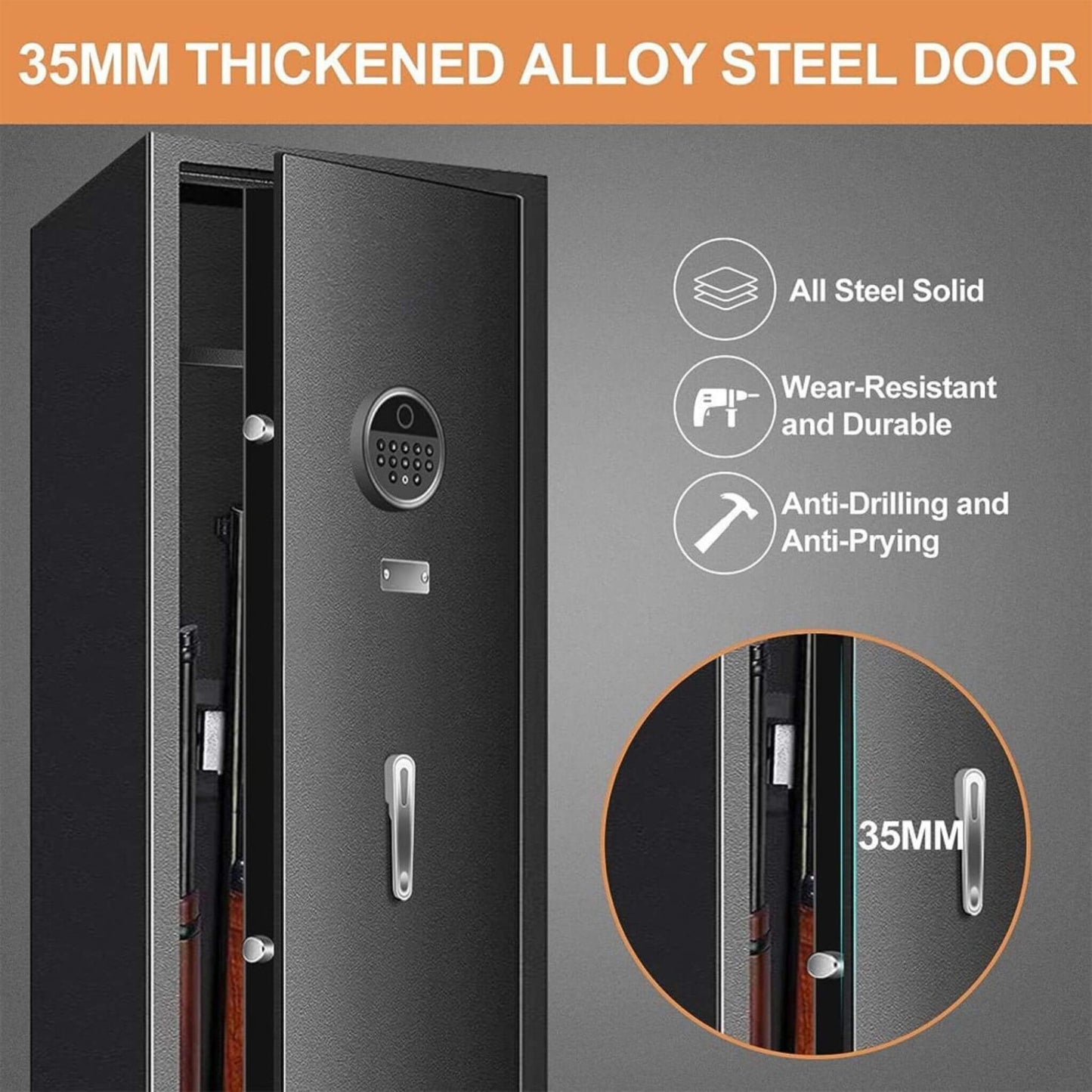 Heavy-Duty 57-Inch Anti-Theft Fireproof Biometric Gun Rifle Pistol Safe For Home, 11-12 Guns (SAK53816)