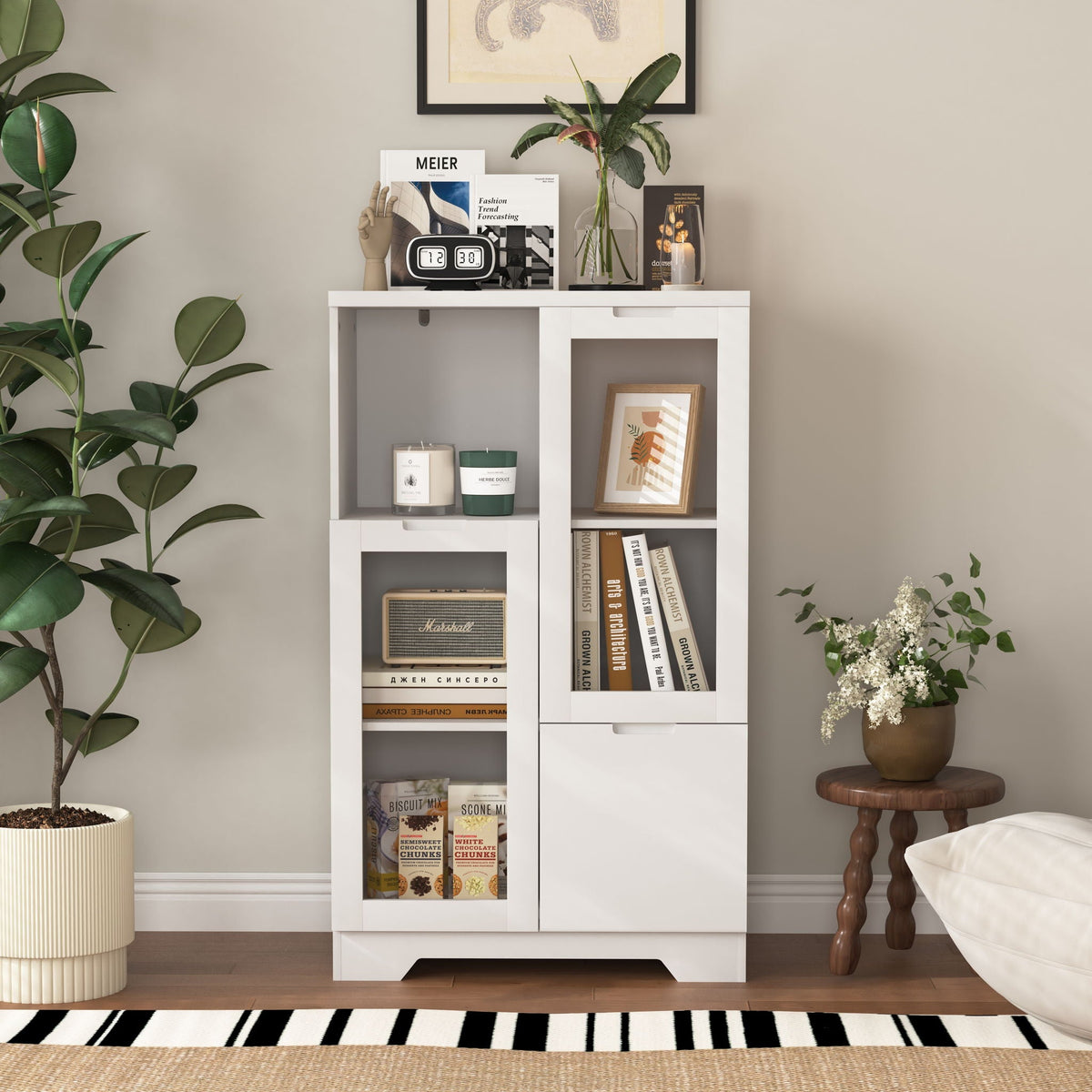 Modern Cabinet With Glass Doors And Drawer
