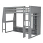 Gaming Loft Bed With Desk, Multi Storage Shelves, LED Lighting, And Hanging Clothes Rack