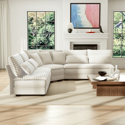 5 Seater L Shaped Sectional Sofa With Curved Corner, 7 Pillows
