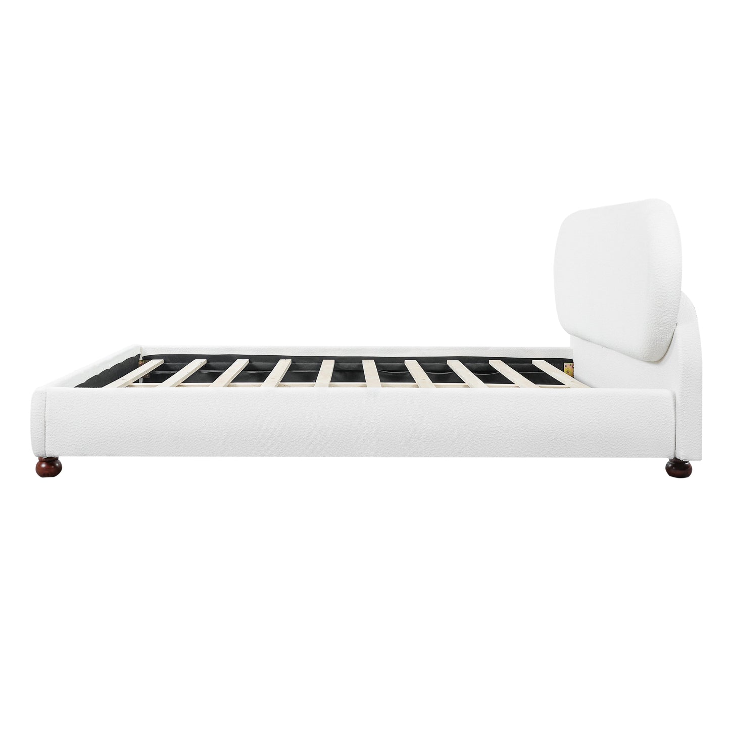 Cream-colored Boucle Upholstered Bed with Rubber Wood Foot, Queen