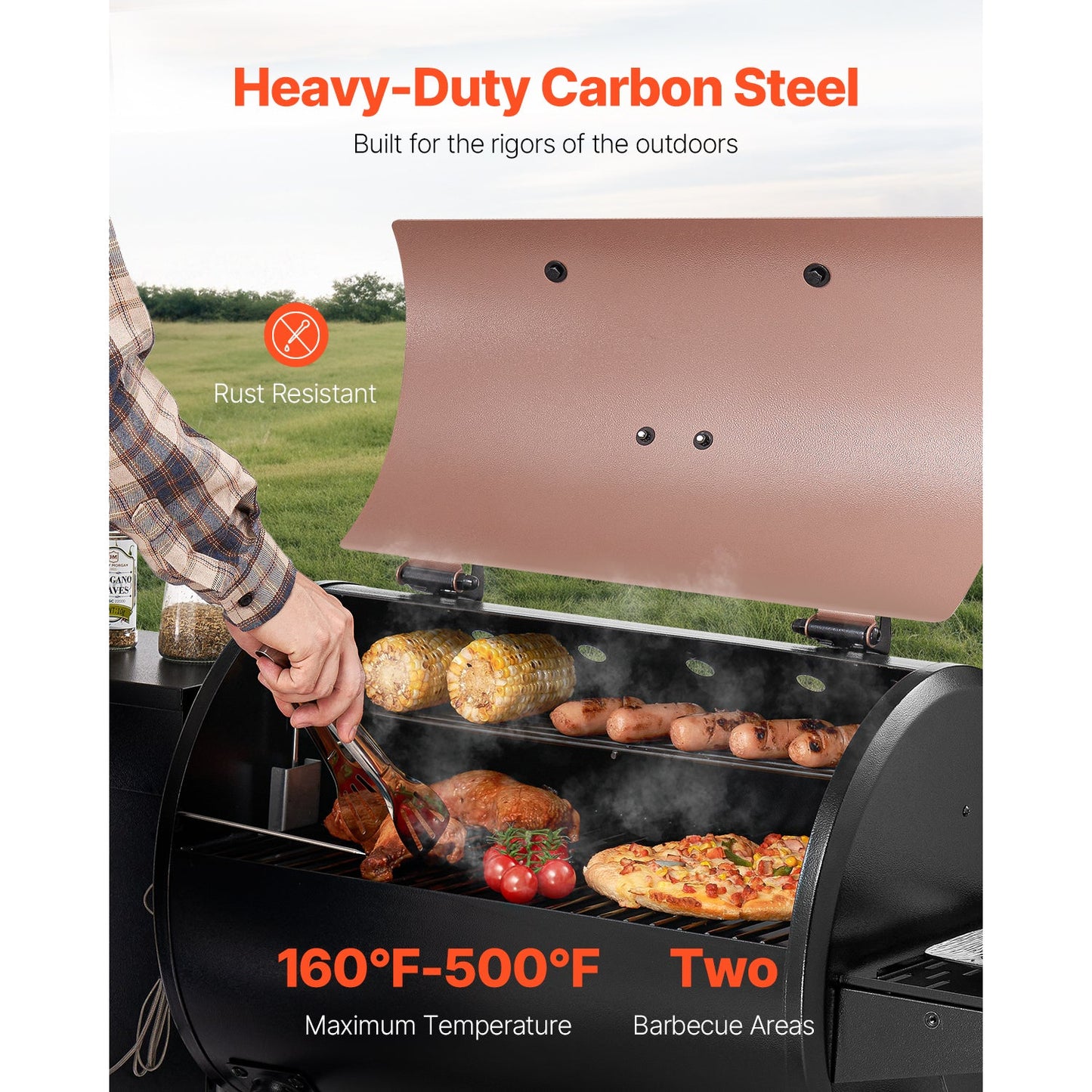 Wood Pellet Grill Smoker Outdoor Electric BBQ Grills 456 Sq.in Cook Area