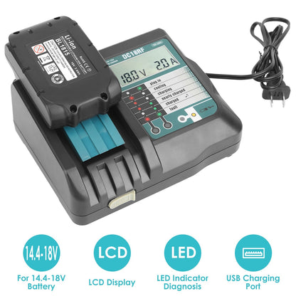 Rapid Charger Replacement Fit for Makita 14.4-18V Battery BL1860 BL1830 BL1850 with_x000B__x000B_LCD Display USB Port
