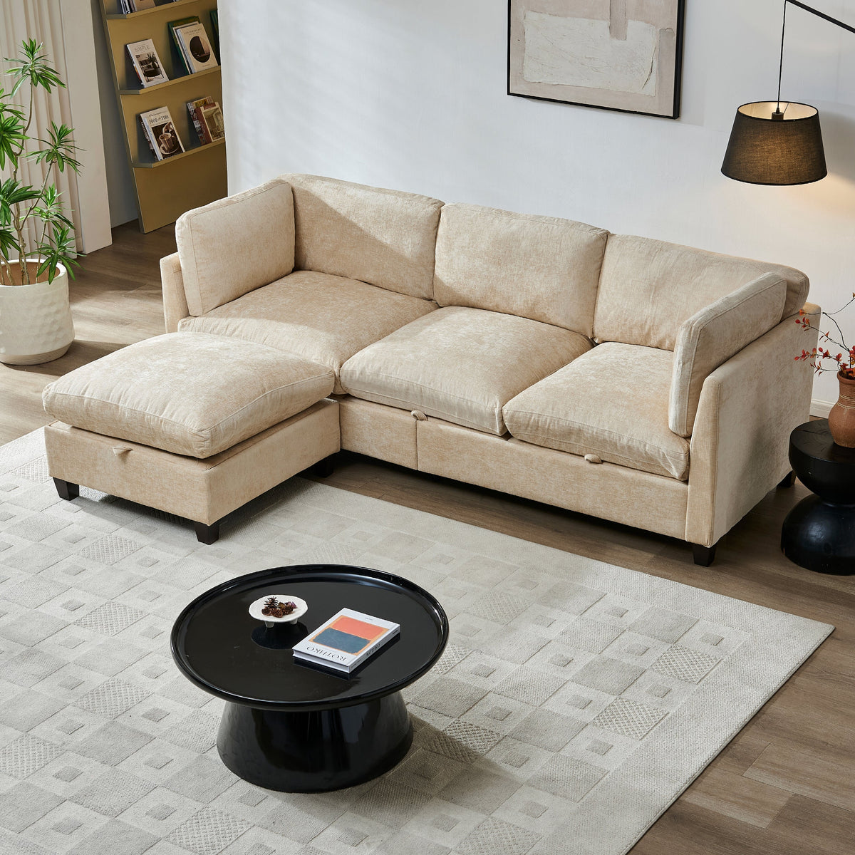 96.5" L Shape Sectional Couch with Ottoman