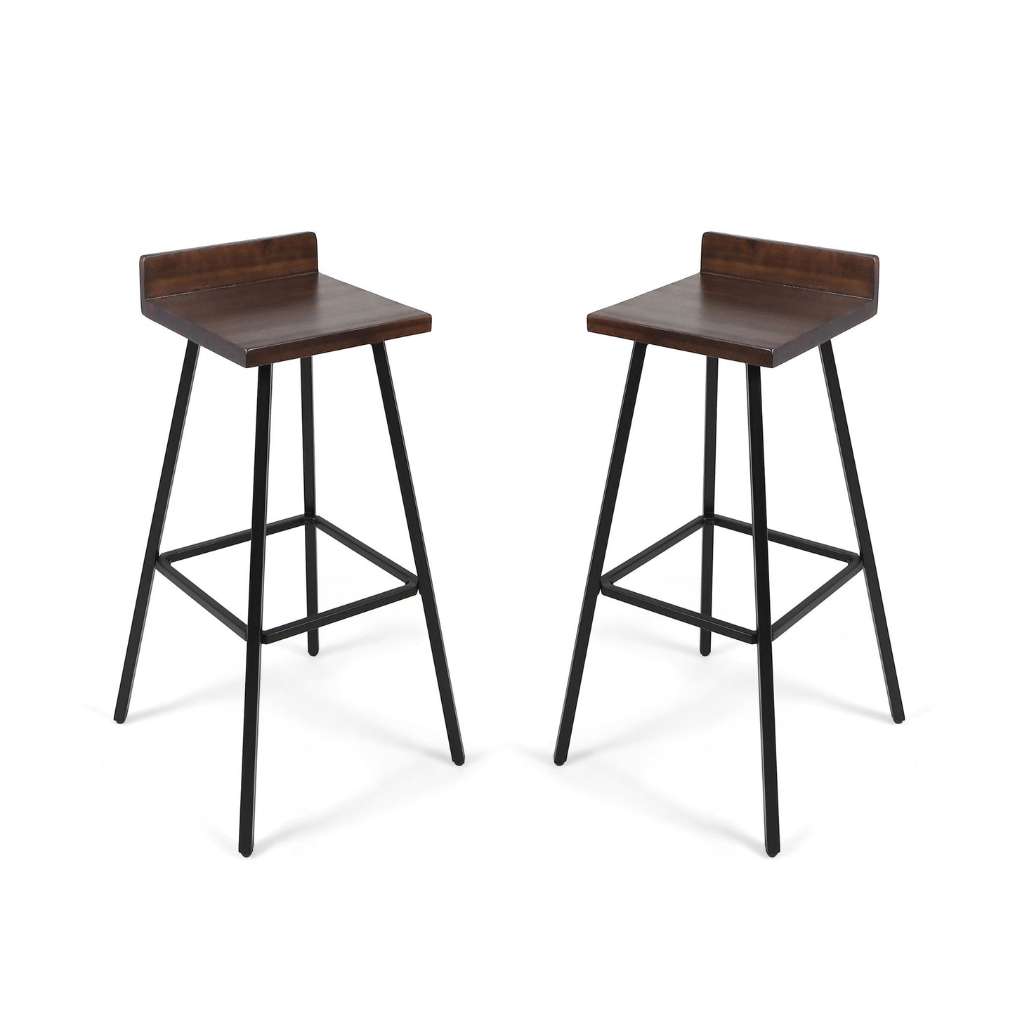 Outdoor Bar Stool With Low Backrests And Wood Seats (Set of 2)