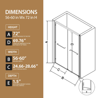 56"-60" W x 72" H Matte Shower Door