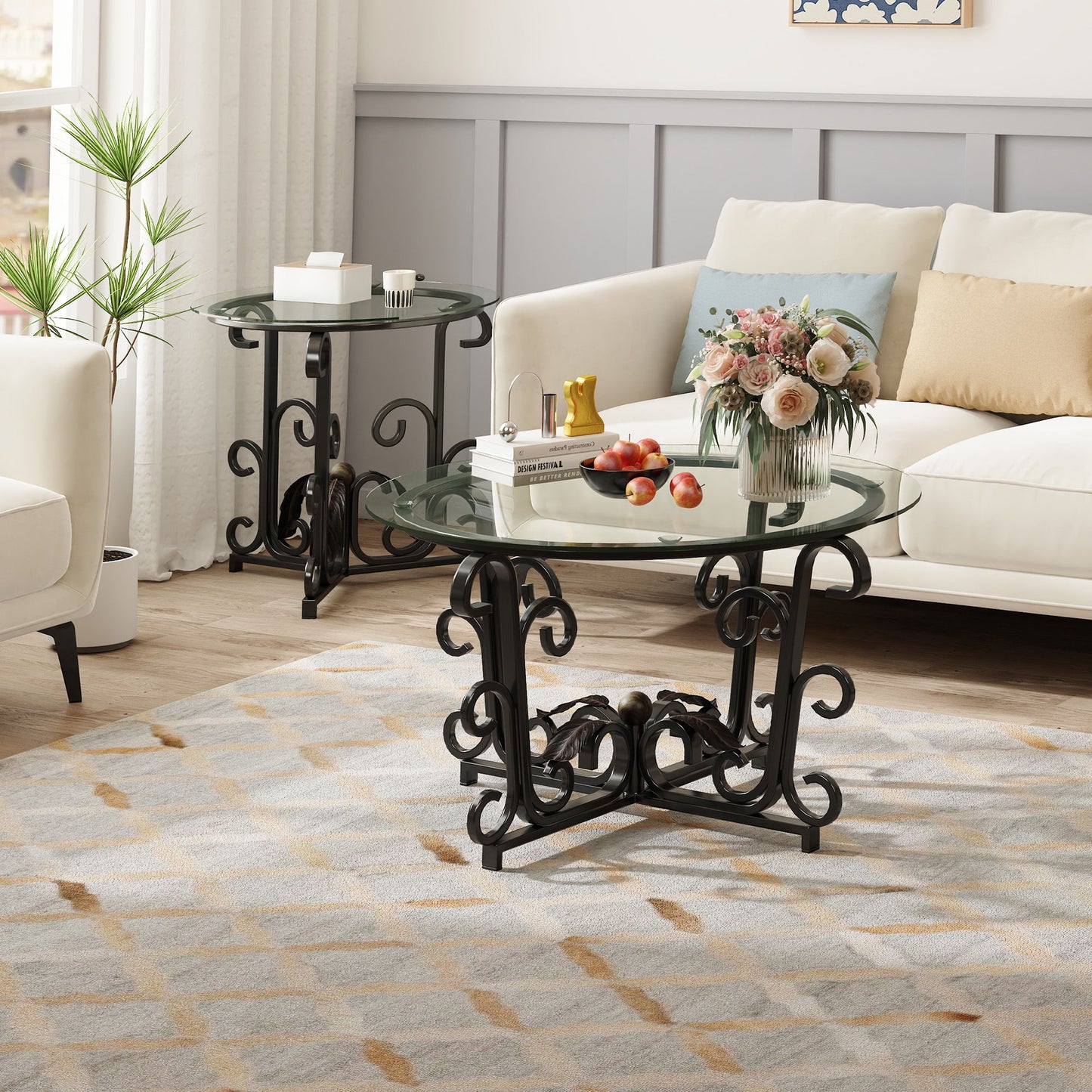 3 Piece Coffee Table Set, Scratch-Resistant - Black