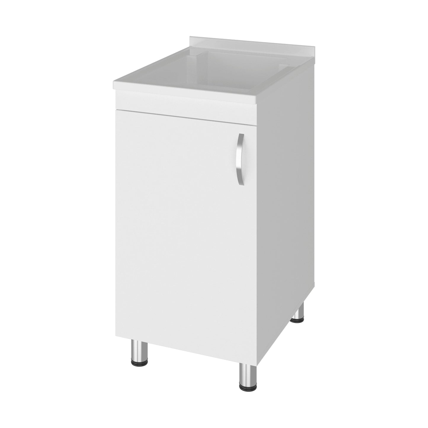 Slee Compact Utility Sink Cabinet with Storage and Metal Legs for Laundry Room
