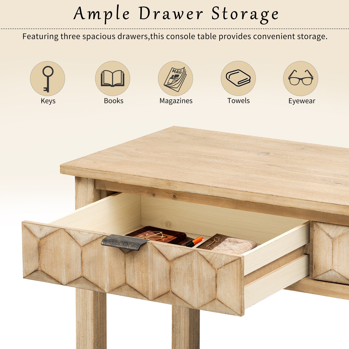 U_Style 58.3'' Fir Veneer Entryway Table with Honeycomb-patterned Fronts