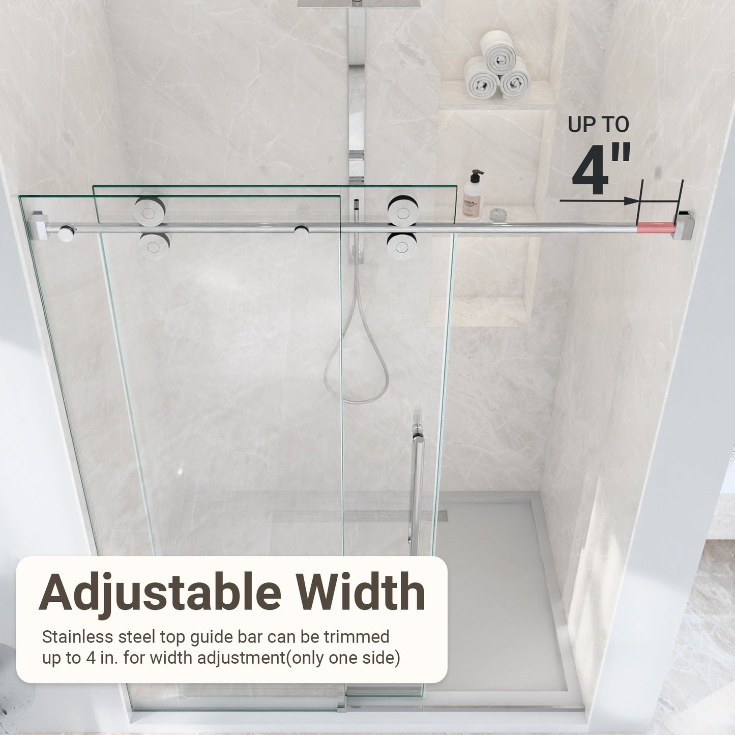 56-60"W x 72"H Frameless Single Sliding Shower Door