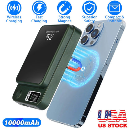 2 In 1 Magnetic Wireless Power Bank 10000mAh PD20W Fast Charger MagSafe Wireless Power Bank Fit for IOS Phones IOS Phone 14 Series And More