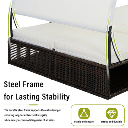 U_STYLE Outdoor Steel Frame Sun Lounger with Adjustable Backrest
