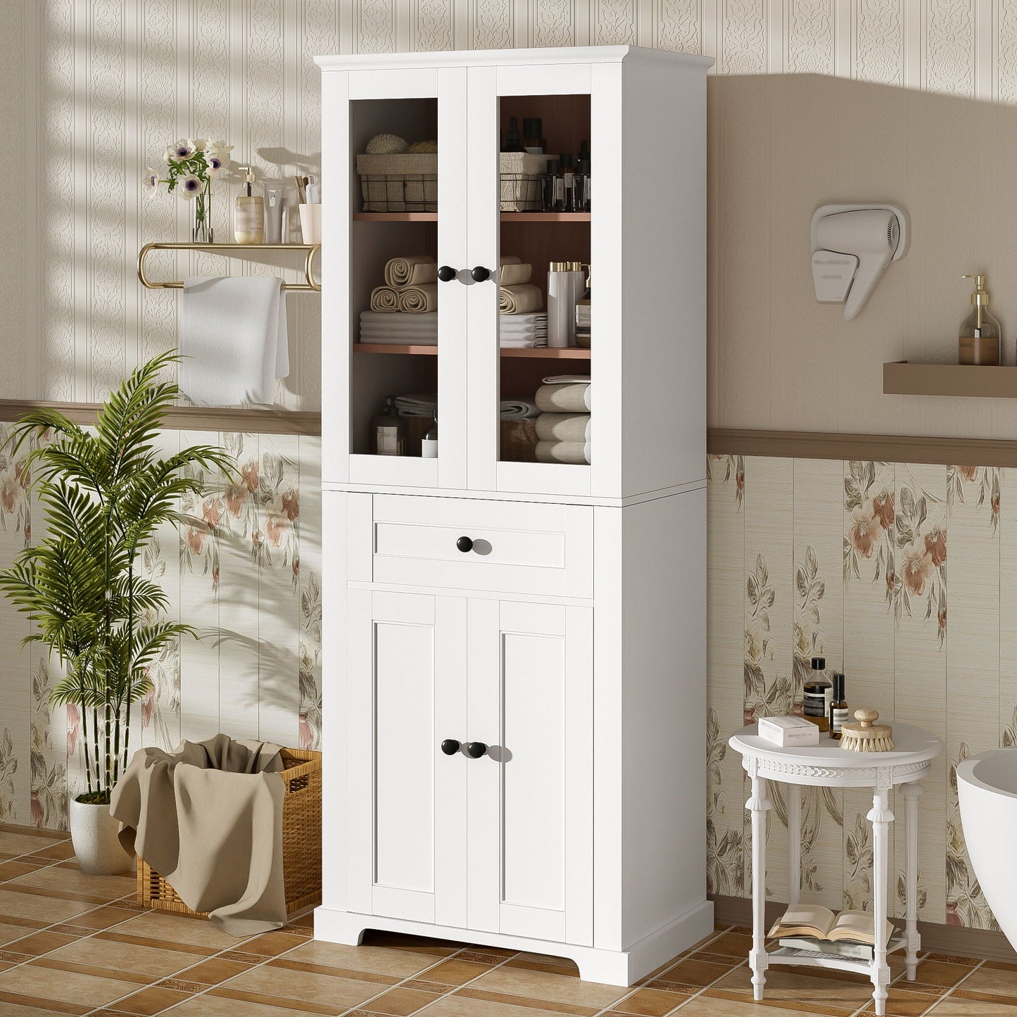 Bathroom Storage Cabinet, Adjustable Shelves & Drawer, Freestanding Tower