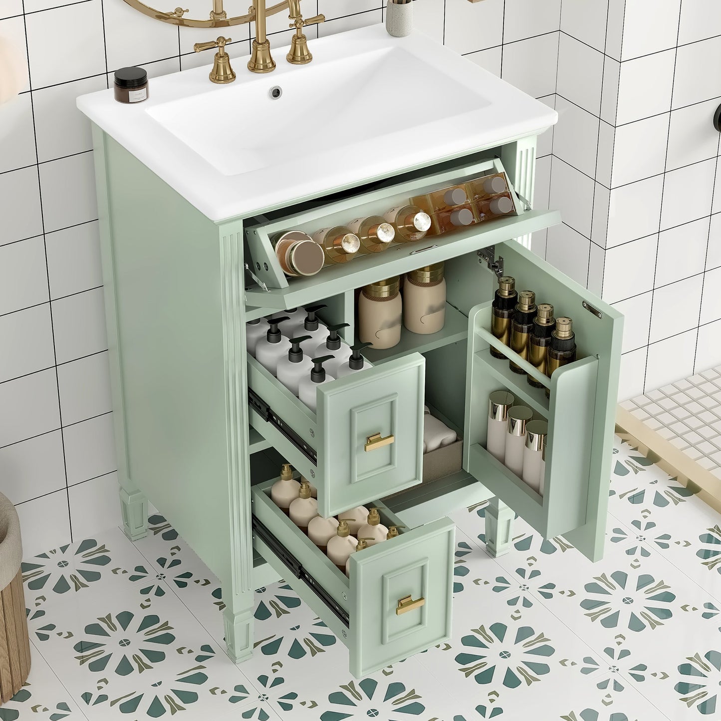 24-Inch Bathroom Vanity with Sink and Solid Wood Cabinet