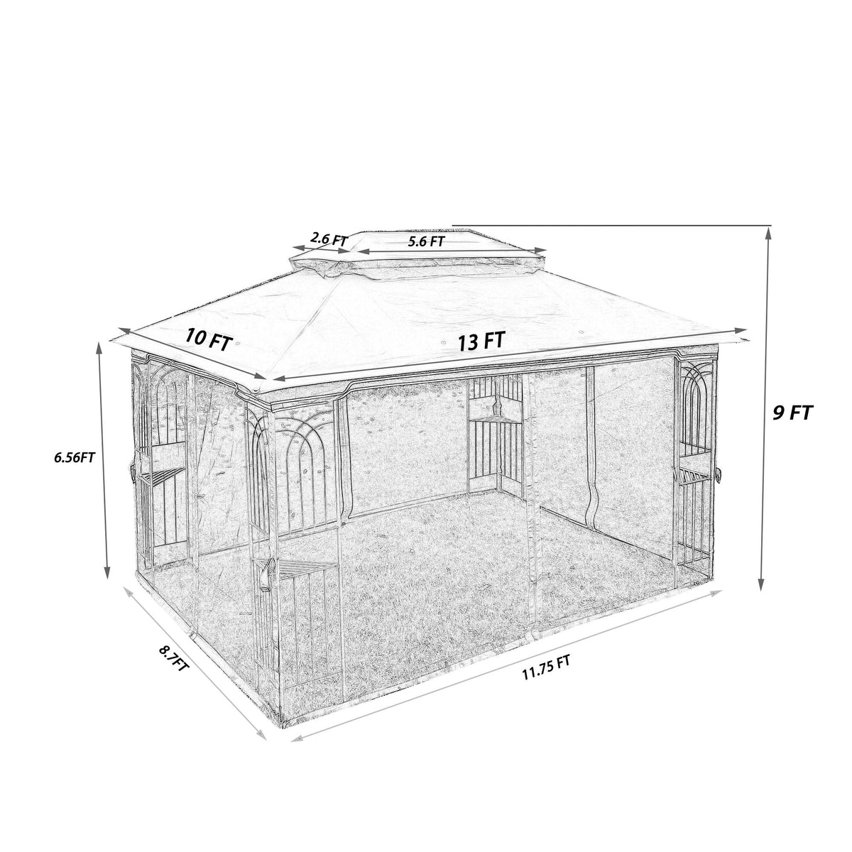 Patio Gazebo Tent With Ventilated Double Roof And Mosquito Net
