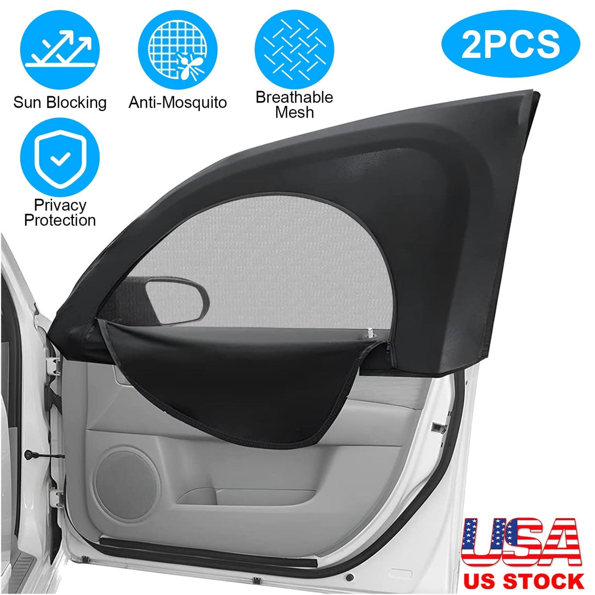 2Pcs Car Front Window Shades Stretchy Car Side Window ScreenÊMesh Window CoverÊfor Car Heat Shading UV Privacy Protection