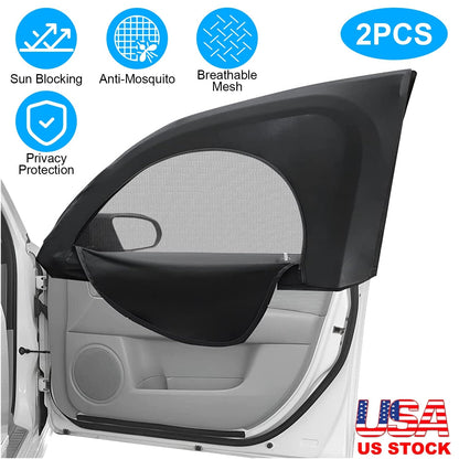 2Pcs Car Front Window Shades Stretchy Car Side Window ScreenÊMesh Window CoverÊfor Car Heat Shading UV Privacy Protection