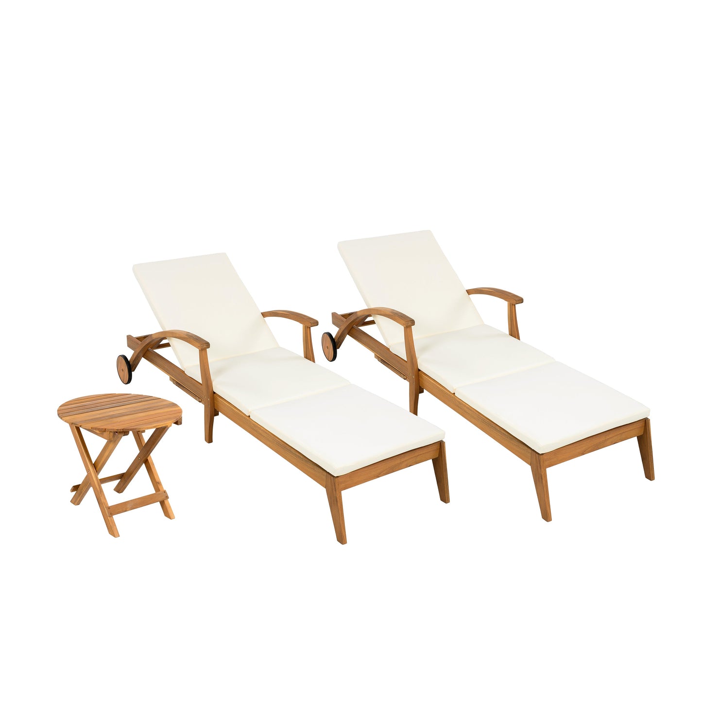 Outdoor Recliner Side Table Set with Acacia Wood and Adjustable Chaise Lounge